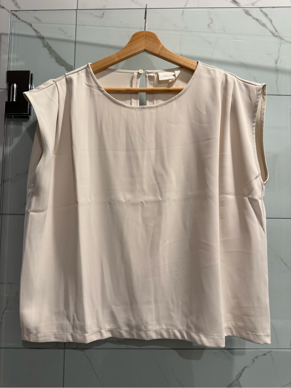 MELLODAY Cream Cap-Sleeve Round-Neck Blouse